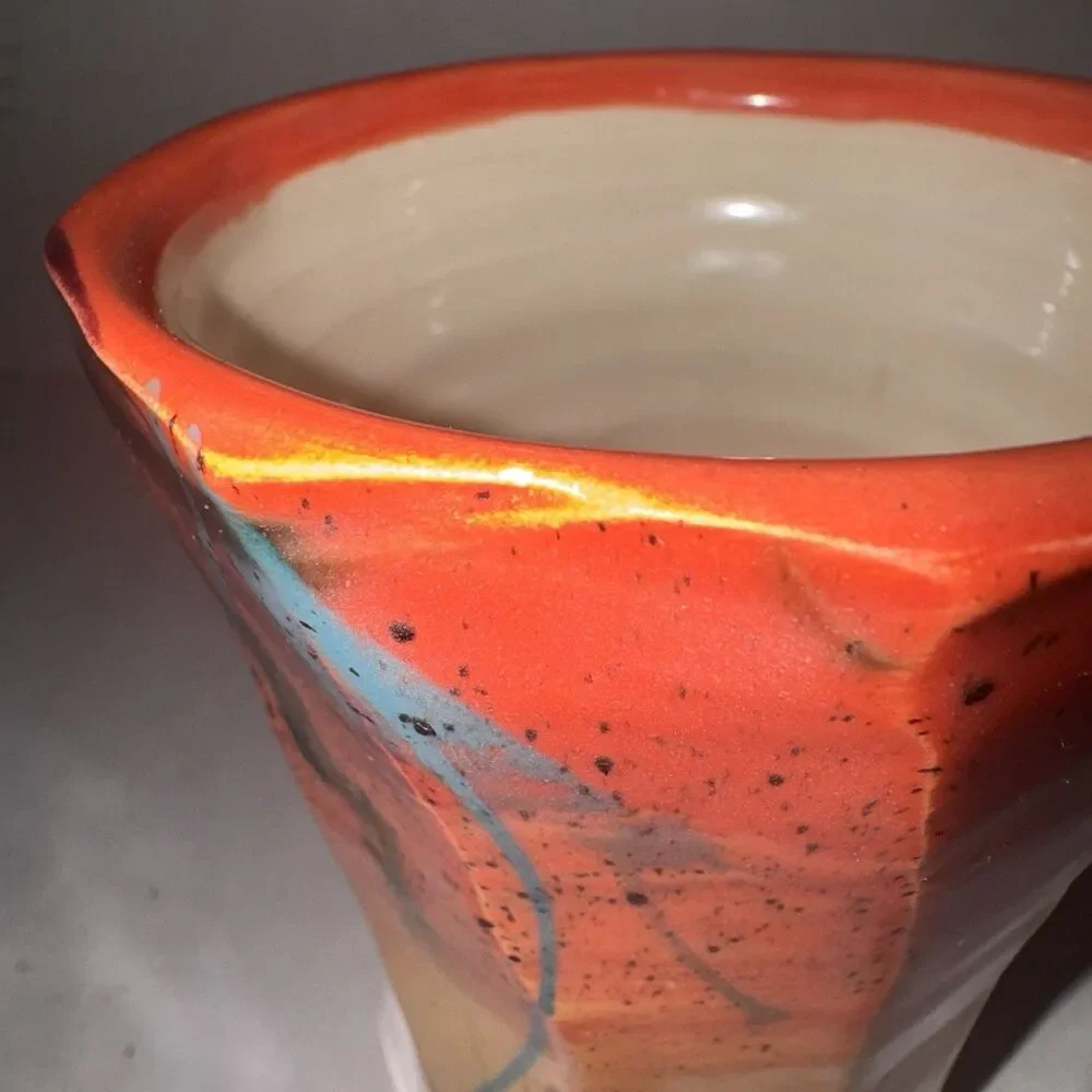 Michael Kifer? Studio Art Pottery Vase & Bowl Signed Abstract Modern Pair Folk